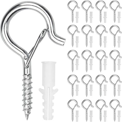 QAZQA 20pcs Crochet Plafond Charge Lourde Crochet a Visser pour Suspension de Lumières Murales, D'armoire, de Plafond avec Boucle de Sécurité pour Suspendre des Paniers de Plantes, Mangeoires, Lantern