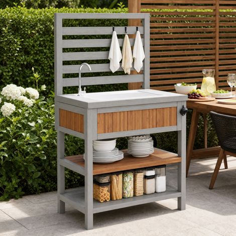 Armoire d’extérieur avec évier et robinet, décapsuleur, étagères réglables OKWISH (1/5)