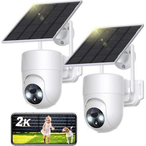 2K Camera Surveillance WiFi Exterieure sans Fil Solaire, 2 Pièces (1/5)