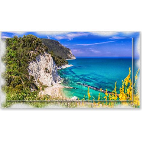 Lupia - Quadro moderno su Tela con Cornice stampata NEWEXT 75x135 cm, paesaggi localismi italiani, per casa soggiorno capezzale camera da letto hotel ufficio, ANCONA COSTA DEL CONERO (1/4)