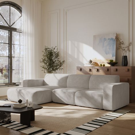 NAYVA - Canapé d'angle en tissu beige - Angle gauche
