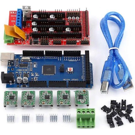 Carte contrôleur RAMPS 1.4 pour imprimantes 3D R3 + A4988 avec dissipateur thermique, câble USB et kit de cavaliers