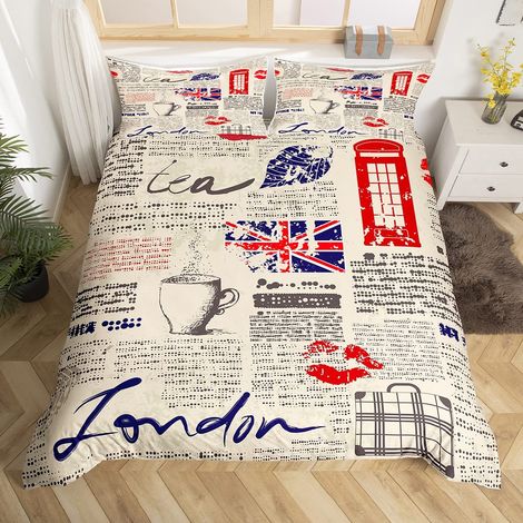 Parure de lit pour enfant taille S, motif du célèbre bâtiment de la ville d'Angleterre, pour fille et adulte, cabine téléphonique, vieux journal, graffiti, vintage, housse de couette (1/5)