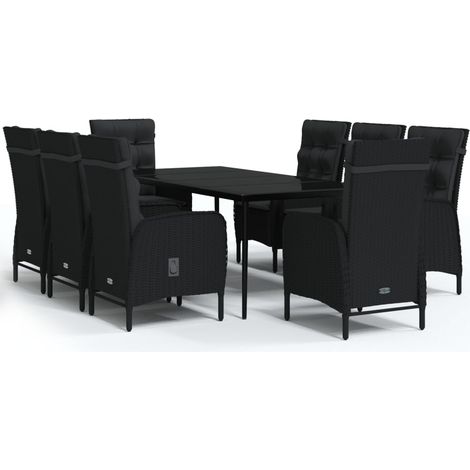 Maison Exclusive - 9-tlg. Garten-Essgruppe mit Kissen Schwarz (1/5)