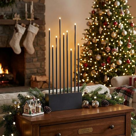Bougeoir LED de Noël, lampe de table, éclairage décoratif, anthracite, bois, acier, H 60 cm (1/4)