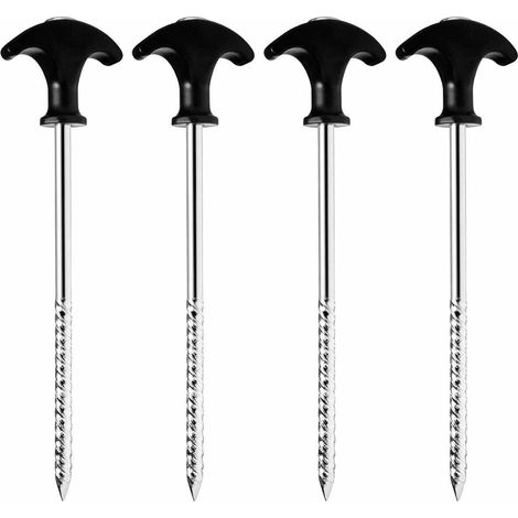 Lot de 4 piquets de tente robustes en acier à filetage spiralé, crochets à visser de 20 cm, résistants aux intempéries et à la rouille – Idéaux pour les sols normaux et durs (1/5)