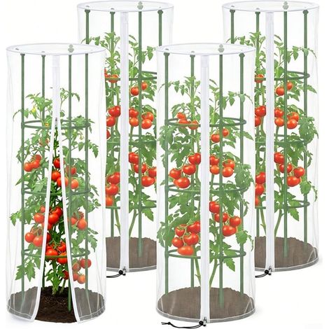 Sollbry 4pcs Housse de Protection pour Plantes en Maille avec Fermeture Éclair, Filet Anti-Oiseaux pour Cage à Tomates Ronde 150x45x45cm (1/5)