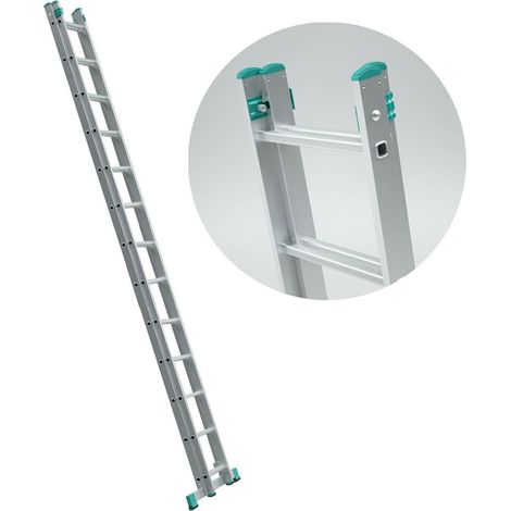 Alve – Échelle transformable 2 plans coulissante 13 marches – Charge maximale 150 kg – Construction en aluminium – Pieds renforcés antidérapants