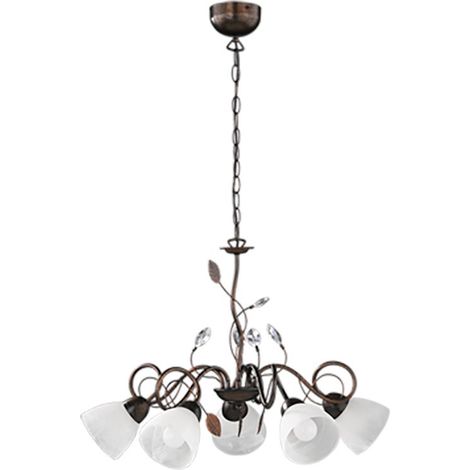 Lampadario 5 Luci Metallo Ruggine Vetri con Gemme Trasparenti Traditio GD Trio (1/3)