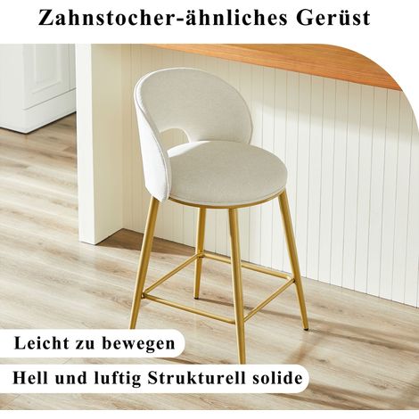 Tabouret de bar moderne avec dossier ouvert et cadre métallique doré,avec une sellerie confortable,adapté aux cuisines,bars et salons. 2 pièces