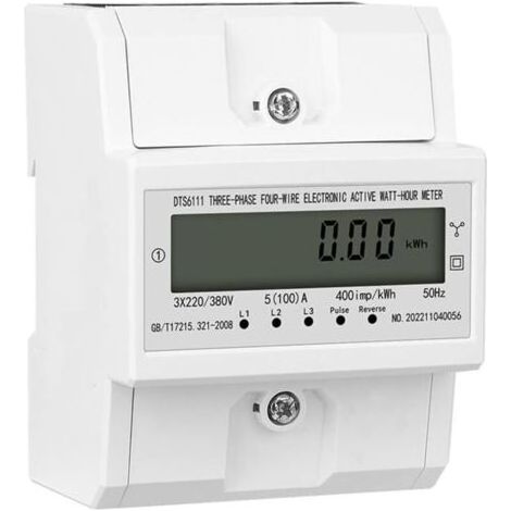 Dreiphasiger Stromverbrauchsanzeiger, DIN-Schienen-Dreiphasen-Energiezähler, Digitaler Voltmeter-Amperemeter, 230V/400V, 5(100) A, 50/60Hz, 400 Imp/kWh (1/5)