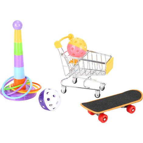 Ensemble de 4 jouets puzzle pour perroquets : balle, clochette, skateboard, cercle d'entraînement à la position debout. (1/5)