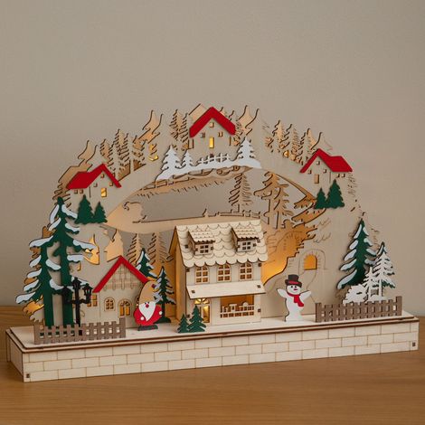43cm Wooden Christmas Candle Bridge LED Village Decoration (1/5)