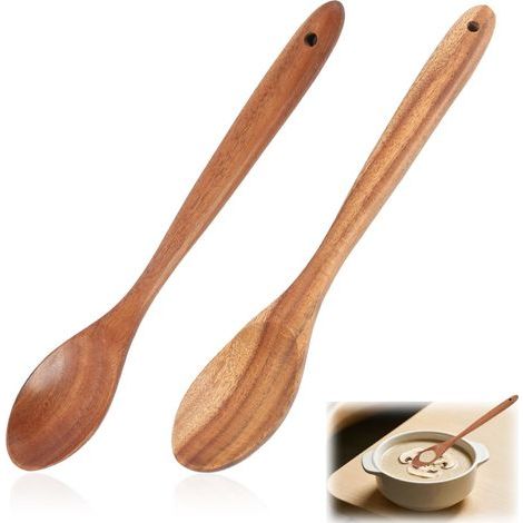 2er-Set Löffel, Akazienholz, 30 cm, ergonomisch, antihaftbeschichtet, für den täglichen Gebrauch (1/5)
