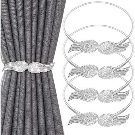 (Silver)4 Pack Simple Curtain Tiebacks, Adjustable Curtain Holdbacks with Metal Spring Rope for Home Bedroom Living Room Office (1/5)