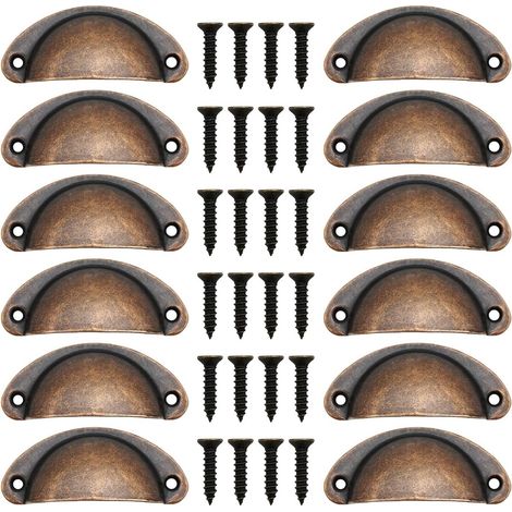 12 poignées en forme de coquillage, boutons de tiroir vintage, poignées et boutons pour armoires de cuisine, portes de meubles, tiroirs, etc., bronze rouge brossé. (1/5)