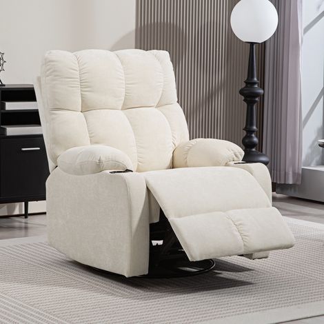 Relaxsessel mit Fußstütze, Liegesessel, drehbar, bis 150 kg, Stahlrahmen, 88x96x108cm, Beige (1/5)