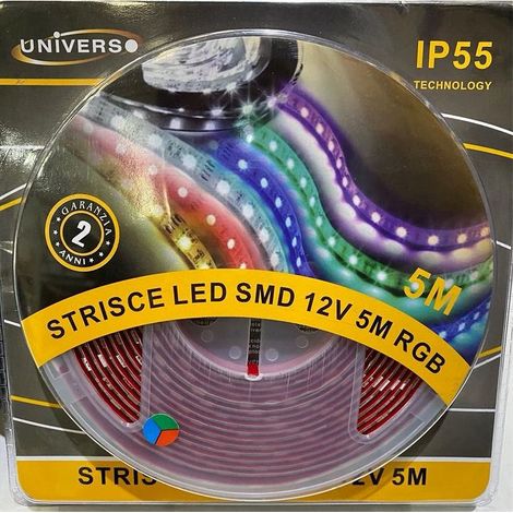 TrAdE Shop Traesio - Striscia Strip Led Smd Rgb 5050 60d 12v 7w/m Ip55 Bobina 5 Metri 5050-d-rgb - (1/2)
