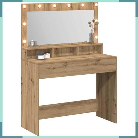Table de toilette - 865108 - Chêne artisanal - Miroir éclairé USB - Rangements à étagères (1/5)