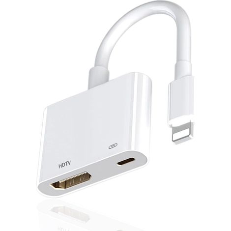 JSSEVN - Adaptador HDMI a Lightning para iPhone, HD 1080P AV, sincronización de audio y video digital, conector de cable HDMI para iPhone 14/14 Pro/13/13 (1/5)