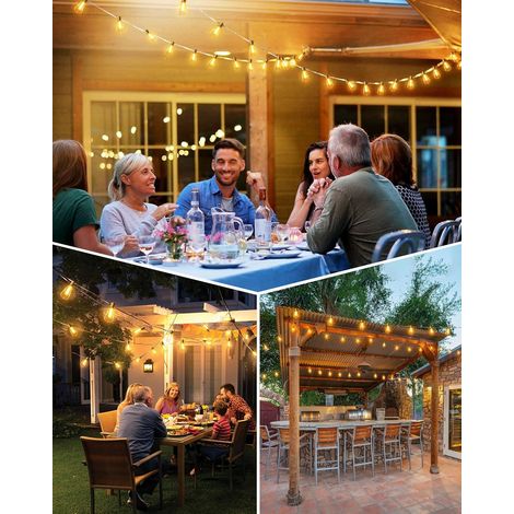 Lichterkette für den Außenbereich, 15 m, 25 + 2 LED-Lichterketten, Gartenbeleuchtung, Außenbeleuchtung für Terrasse, Pergola, Balkon, EU-Stecker