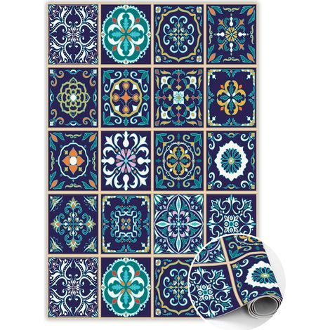 Tapis Vinyle pour le sol en PVC - Antidérapant - Protection pour le Sol - Carreaux portugais - 60x90 cm (1/5)