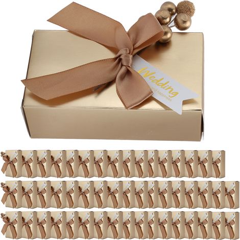 Boîte Cadeau Papier pour Mariage avec Noeud Doré - 50 Pièces de Bonbons Favoris Souvenirs (1/5)