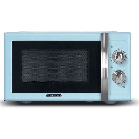 SCHNEIDER SMW23VMBL Micro ondes gril Vintage 23 litres 6 niveaux de puissance Plateau tournant (27cm) Bleu (1/4)