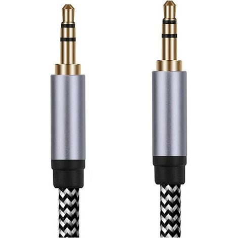 Câble audio TRS 3,5 mm mâle/mâle GREEN LYCA, 3 m, tressé résistant - Noir et blanc (1/2)