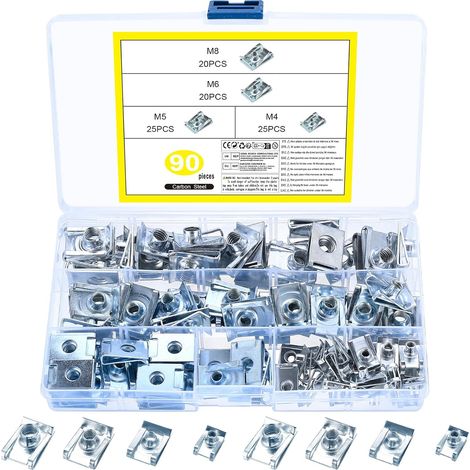 90 Pcs U Clips de Fixation Voiture, Auto Kit de Clip à Vis écrou, Vis de Carrosserie, Garde-boue Boulons de Agrafes Carrosserie, Clips U Métal (90) (1/5)