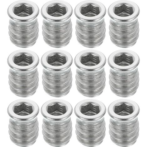 Lot de 12 écrous filetés M6 x 15 mm pour bois – Vis en acier inoxydable 304 pour meubles – Écrous de fixation pour bois