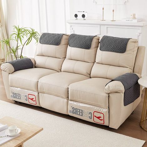 Ensemble de 3 coussins d'accoudoirs - Housse d'accoudoir de canapé - Housse d'accoudoir de fauteuil - Housse d'appui-tête - Protection rembourrée antidérapante pour meubles (38 cm x 57 cm) - Gris fonc (1/5)