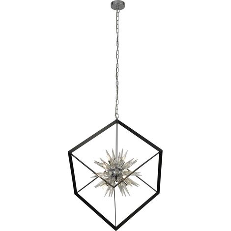 Searchlight Stellar Suspension boule à 6 ampoules Spike, cadre noir mat, verre cristal (1/4)