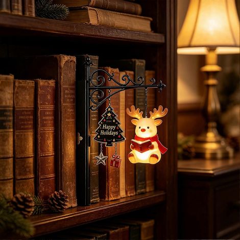 Lampe de bibliothèque de Noël - Serre-livres en fer forgé Père Noël pour la décoration de votre bureau - Père Noël