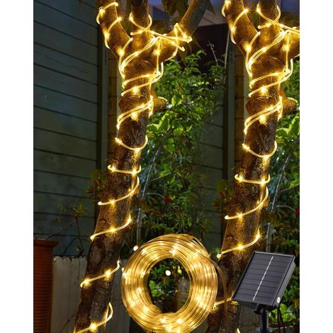 Guirlande Solaire Extérieur Tube, 12m 100 LED Guirlande Lumineuse Solaire 8 Modes, Etanche, Décoration pour Jardin, terrasse, Balcon (Blanc Chaud) (1/5)