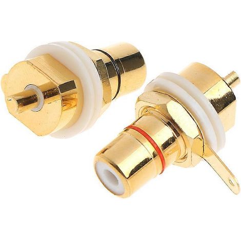 2 connecteurs RCA femelles en cuivre plaqué or CMC pour montage sur panneau et châssis (1/4)