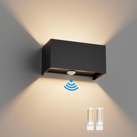 1PCS 18W Applique Murale Extérieur avec Détecteur de Mouvement IP54 Éclairage Mural Intérieur avec Angle de Faisceau Réglable, avec Ampoule LED G9 Remplaçable Lampe,3000K (Noir) (1/5)
