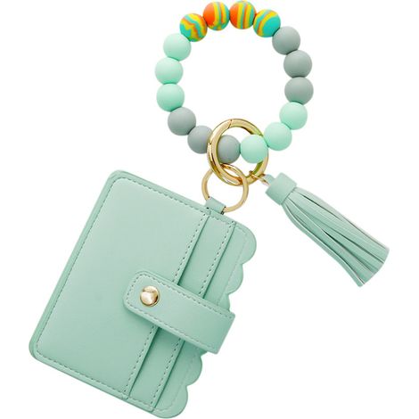 Bracelet porte-clés portefeuille, anneau porte-clés en silicone, porte-cartes à pompon pour femme (1/5)