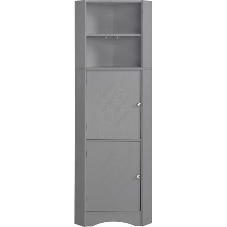 Armario esquinero de baño gris claro 36,5 x 36,5 x 155 cm con estantes abiertos y balda ajustable (1/5)