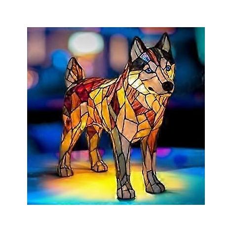 Nouvelle série Chien - Ornements en résine - Veilleuse LED - Statuette animale artistique - Lampe de table créative pour la maison ou le bureau - Taille : Husky