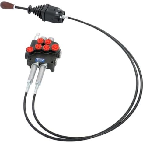 P80 Vanne de commande hydraulique à 2 bobines de commande à distance 80 l/pm/21 gpm avec cables et levier de commande pour petits tracteurs, tracteurs, chargeurs, répartiteurs de bches (1/5)