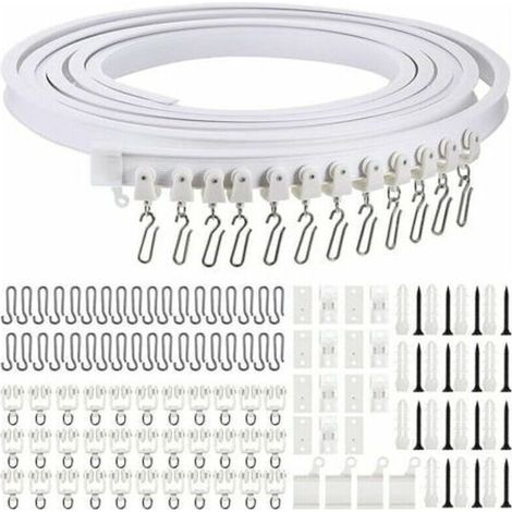 Rail de rideau incurvé au plafond pliable de 5 mètres Rail de rideau incurvé flexible pour rail de rideau souple pour rail de rideau avec crochets de rideau en métal, séparateur de pièce pour rideaux (1/4)
