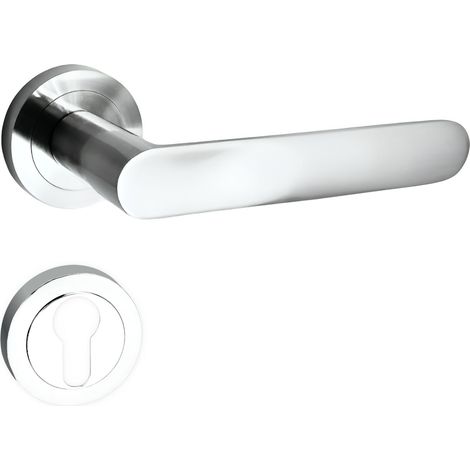 domino Türgriff Drückergarnitur PZ - Profilzylinder Set Rund-Rosette Türklinke für Zimmertür, Bürotür, Kellertür & Innentür Aluminium glänzendes Chrom Türdrückergarnitur OVAL-R M6 (1/5)