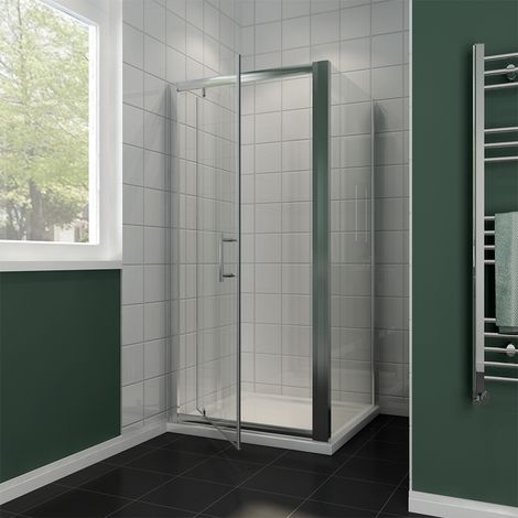 ELEGANT 900 x 800mm Pivot Shower Door Side Panel 6mm Glass Cubicle Modern Shower Enclosure with Tray (1/5)
