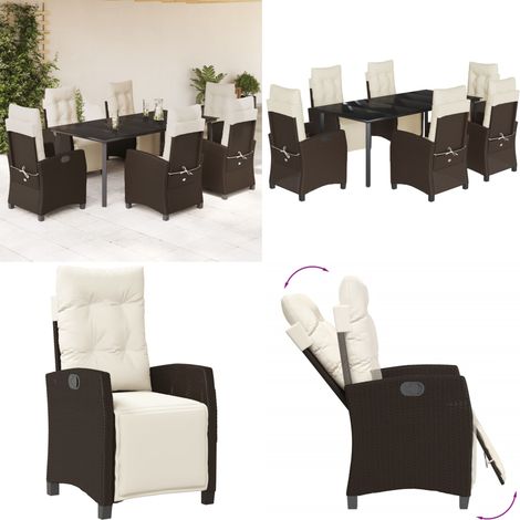 7-tlg. Garten-Essgruppe mit Kissen Braun Poly Rattan - Gartenstuhl - Gartentisch (1/5)