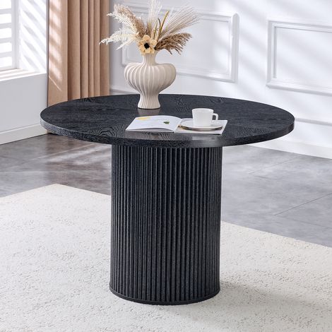 Mesa de comedor redonda de 100 cm para 4-6 personas, tablero de MDF de 2,5 cm, patas cilíndricas con almacenaje, MDF + metal, color negro