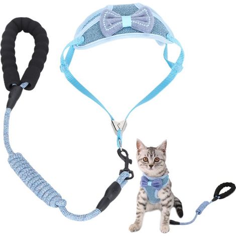 Tbest Harnais pour chat avec laisse Harnais de Gilet Anti-perte et Anti-fuite pour Chat Bleu, avec Laisse pour animalerie collier (1/5)