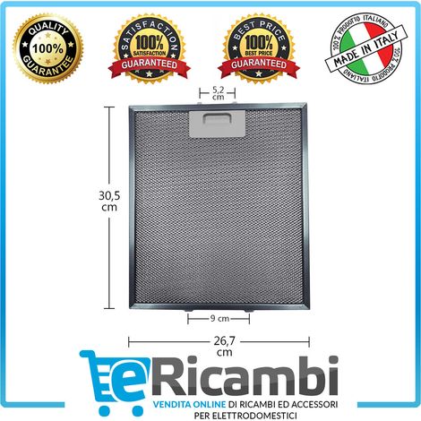 Filtro Cappa Cucina Elica Adattabile Dimensioni: 267x305x9mm Lavabile in Lavastoviglie, trattiene il 35% di Grassi in più Prodotto Universale Facile da Sostituire