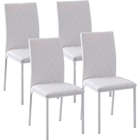 Ensemble de 4 chaises de salle à manger, chaise de cuisine avec dossier, similicuir, chaise de salon avec repose-pieds, chaises, chaise rembourrée avec pieds en métal pour table à manger, blanche (1/5)