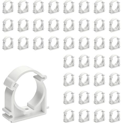 CCYKXA 40 Pieces 16mm Plastic Hose Clamps, Clips for Ø16 Pipes, PVC U-Shaped Hose Clamps, for Securing Empty Pipes, Water Pipes (White, Wall Mountable)